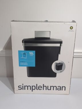 simplehuman 10L In-Cabinet Hanging Kitchen Trash Can, Black Plastic